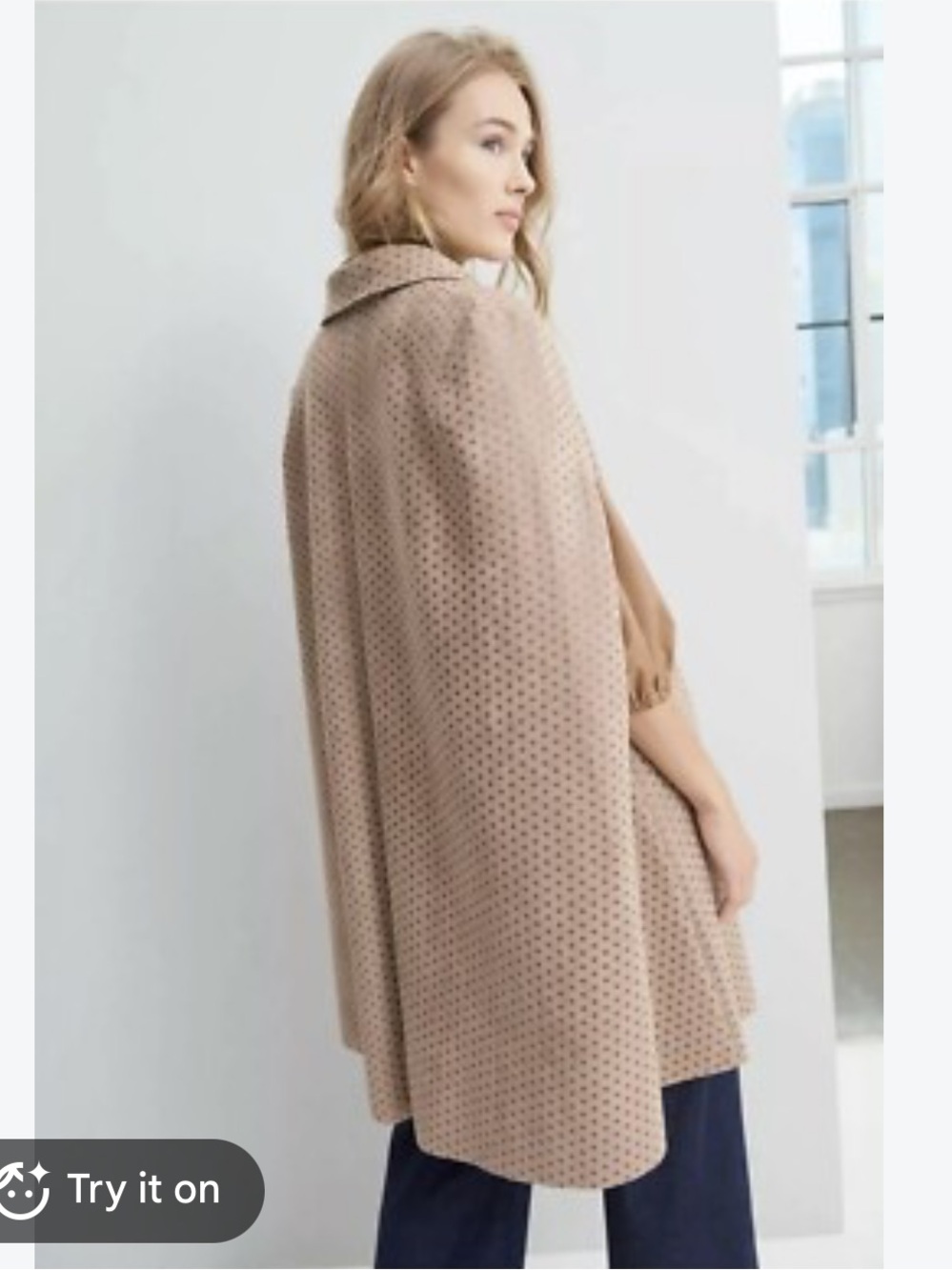 Anthropologie Monarc Gina Sueded Longline Jacket Brown Polka Dot Mod Coat L - Picture 6 of 6